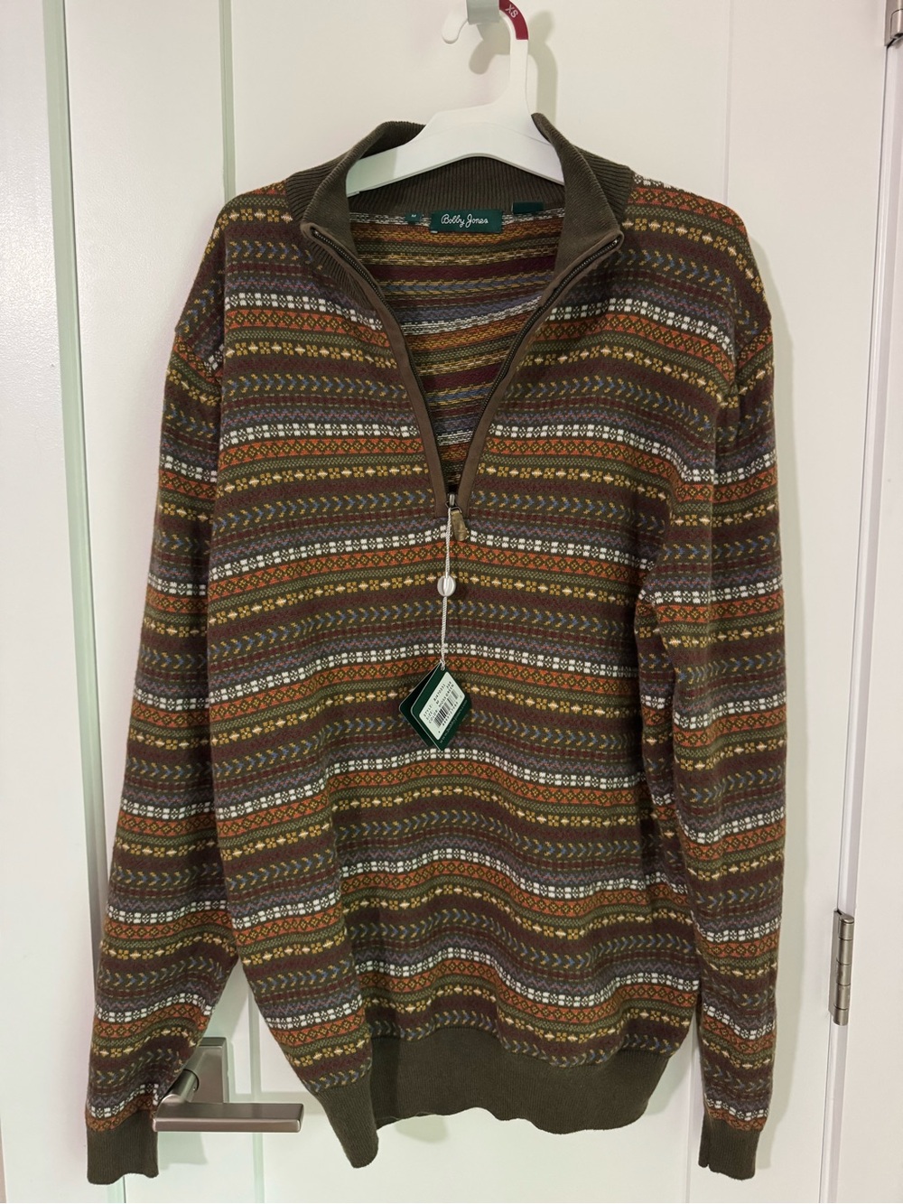 NWT Bobby Jones Multicolor Patterned Half-Zip Sweater — Wool/Cotton Blend
